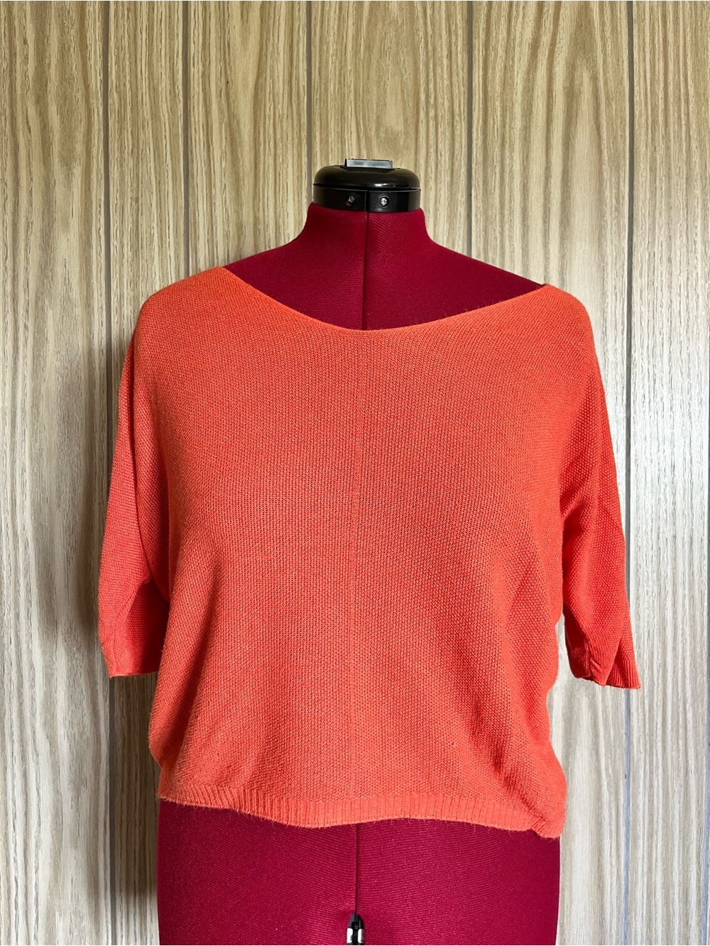 M Made in Italy Coral Orange Knit Dolman Batwing Short Sleeve Top Size M